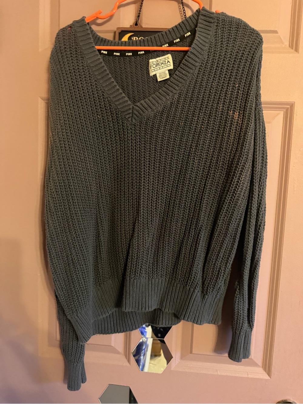 PINK Victoria's Secret Dark Gray V-Neck Chunky Knit Sweater